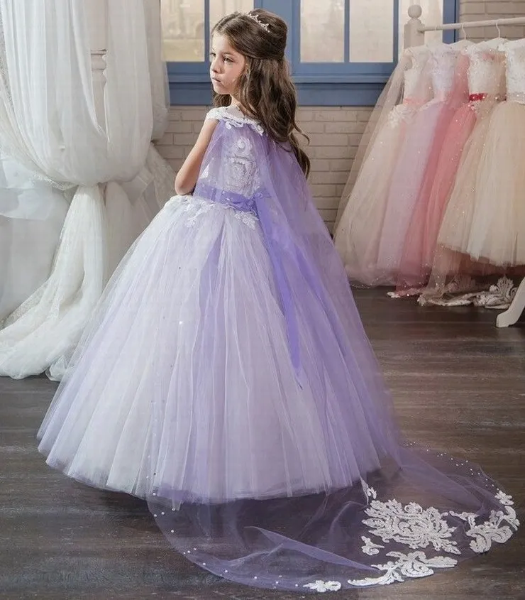 

Purple Kids Flower Girl Dresses For Wedding Girls Pageant First Communion Lolita TUTU Party Prom Princess Gown Bridesmaid