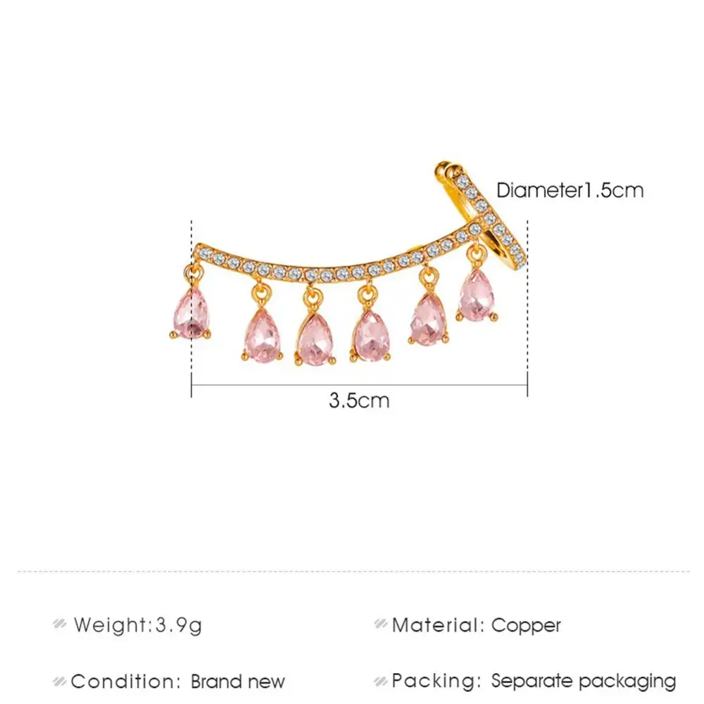 Капля воды кисточка Кристалл Циркон золотые серьги-клипсы цельные серьги