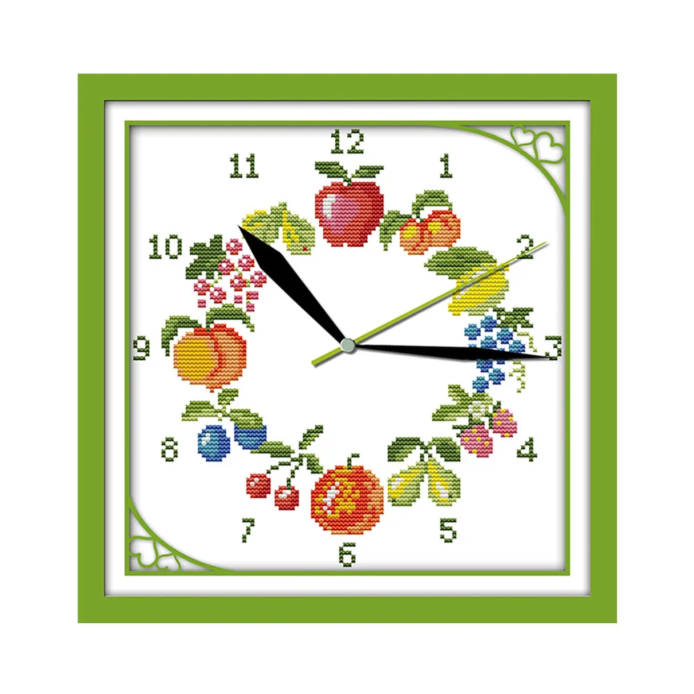 

Twelve kind of fruit cross stitch kit 14ct 11ct count print canvas wall clock stitches embroidery DIY handmade needlework plus