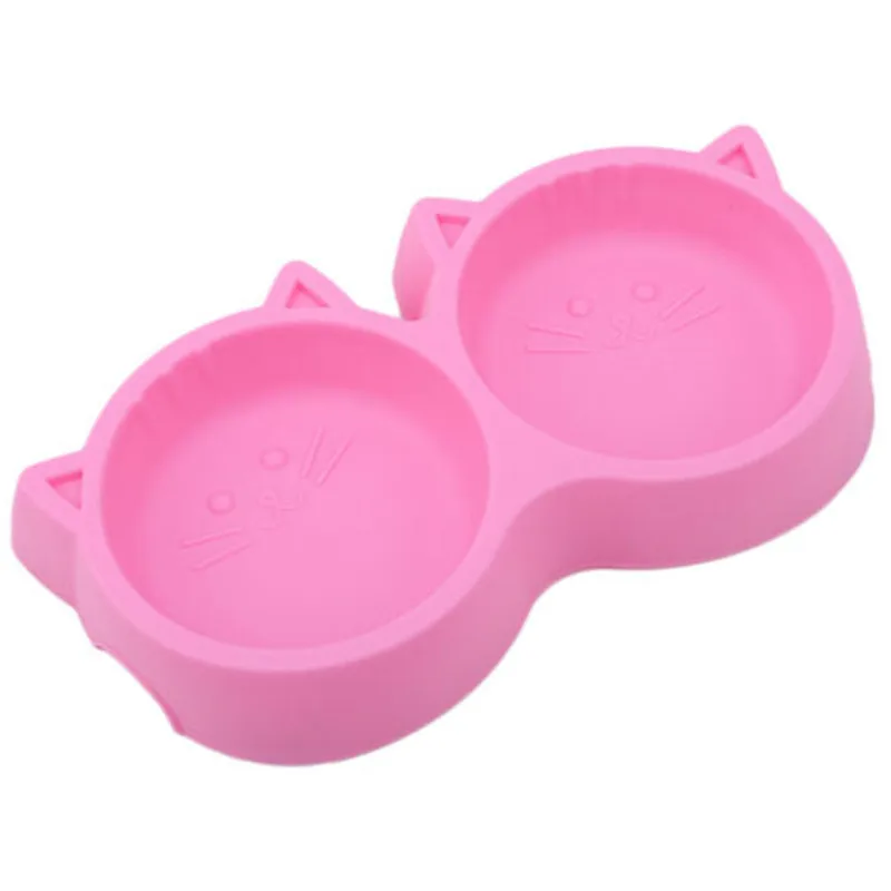 

Double bowl pet feeder cat dog antiskid dish environmental protection and safety cat face shape