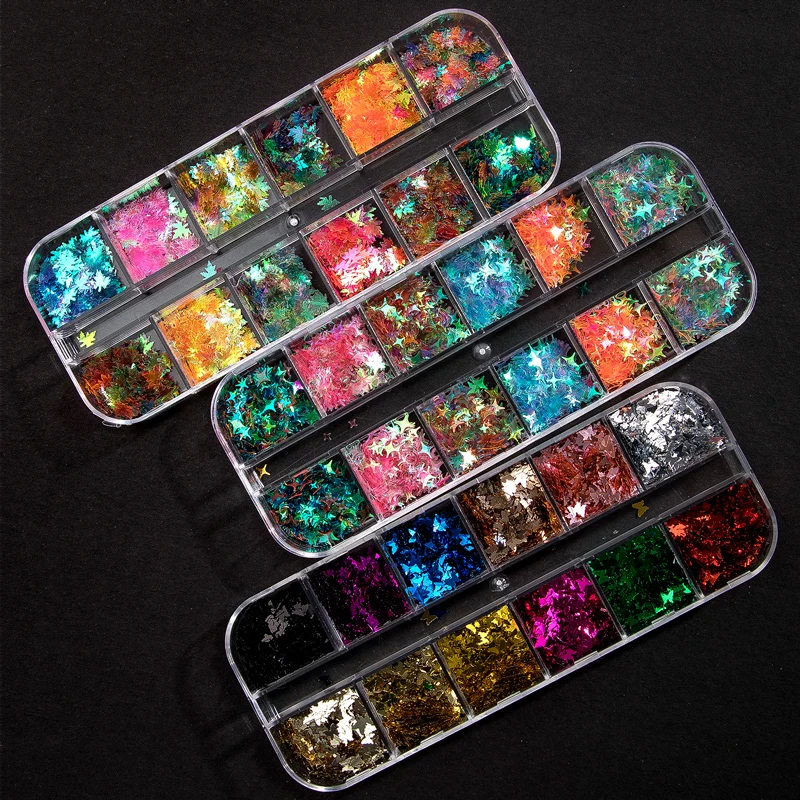 1 коробка голографические Блестки для ногтей в форме бабочки звезды блестящие