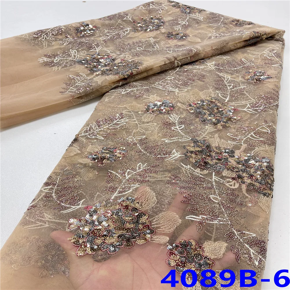 

Luxury Nigerian Lace Fabric with Sequins African Net Lace Fabrics for Party Dress High Quality Sequence Lace Fabric APW4089B