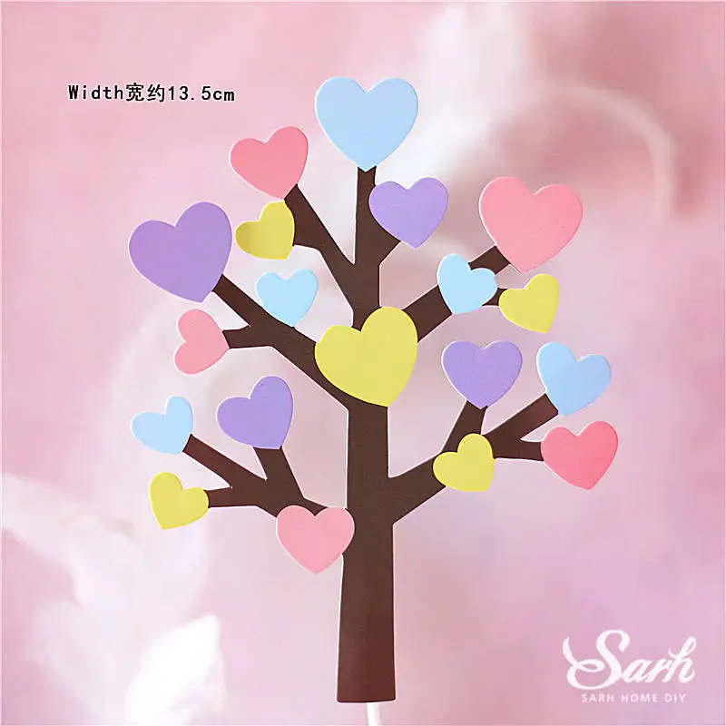 2pc heart trees Кролик пара кролик с днем рождения украшения Сердце Дерево розовый торт Топпер для свадебной вечеринки малыш день Святого Валентина юбилей Любовь Подарки - Цвет: 2pc heart trees