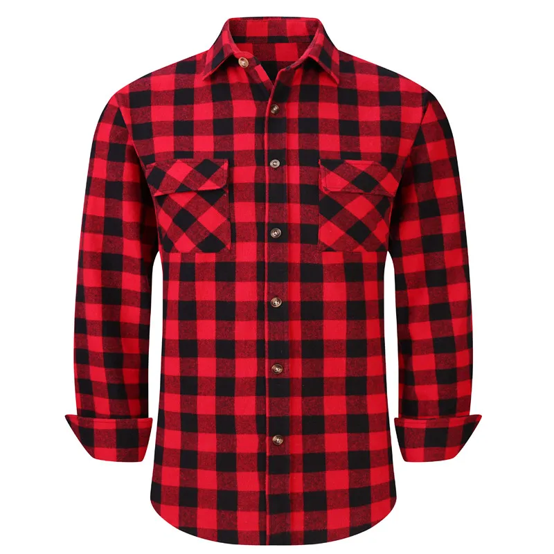 Heavy Flannel Plaid Long Sleeve Casual Shirt For Men Regular Fit 100% Cotton High Quality Double Pocket Design USA Size S To 5XL