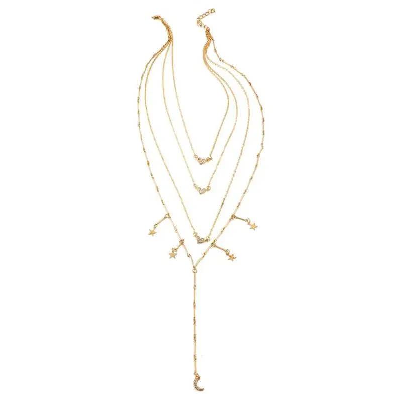 Ожерелье с подвеской в виде Луны звезды стразы многослойные ручная работа