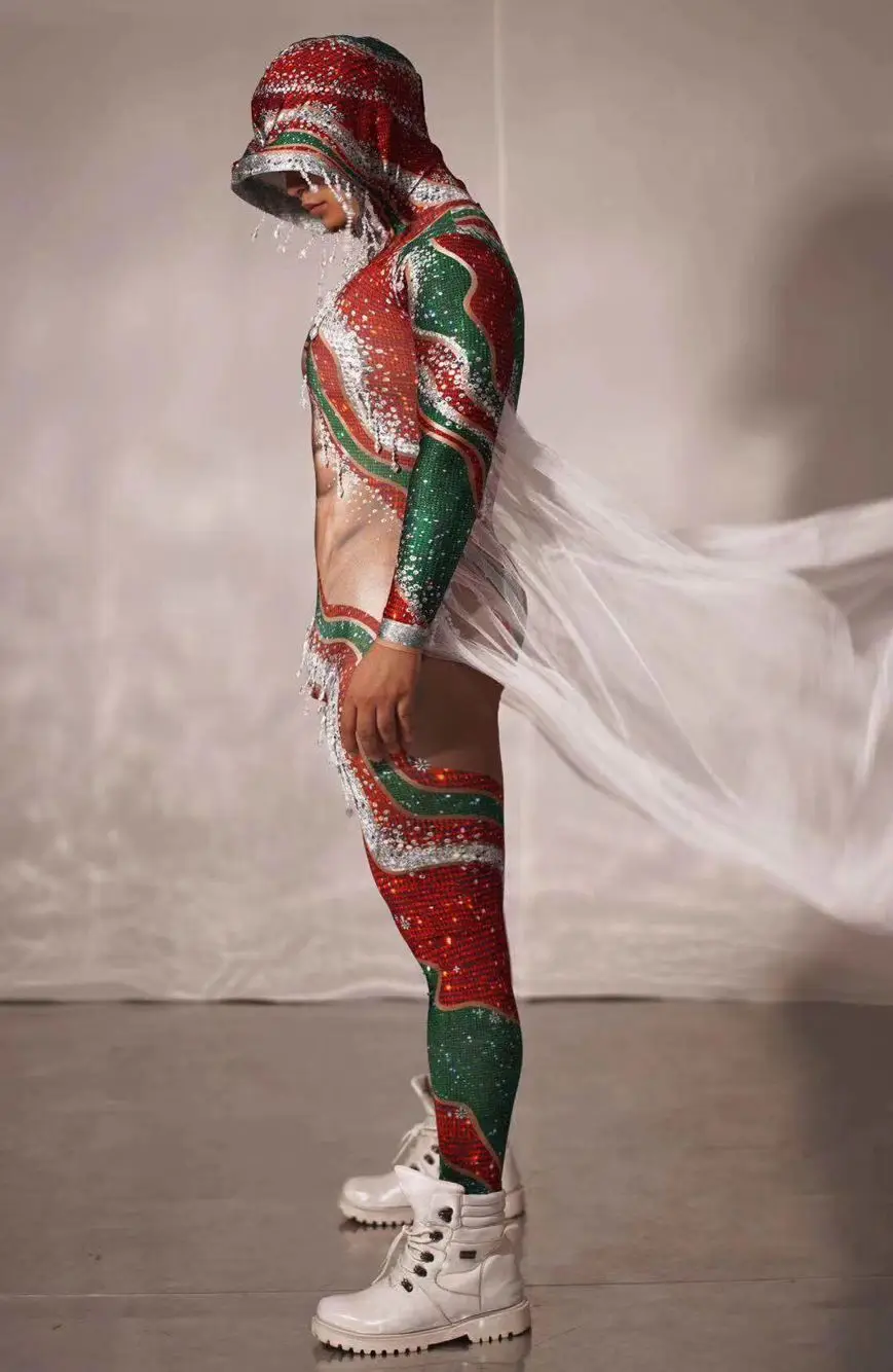Рождественский женвечерние комбинезон Стразы с красной и зеленой кисточкой