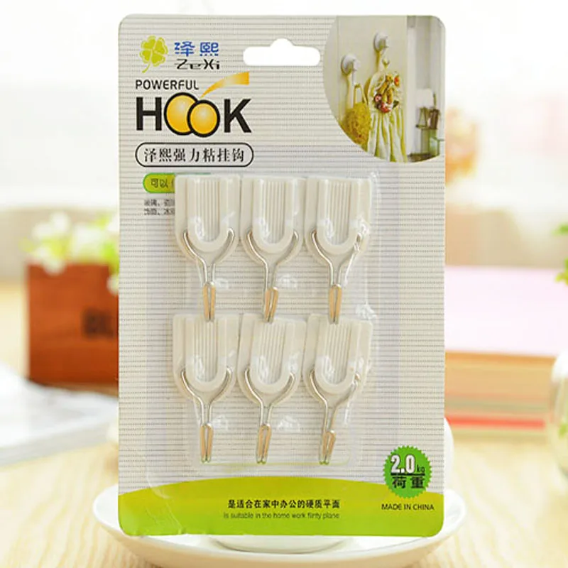 6 шт. белые крепкие Крючки палки настенные вешалки самоклеющиеся дверные крючки