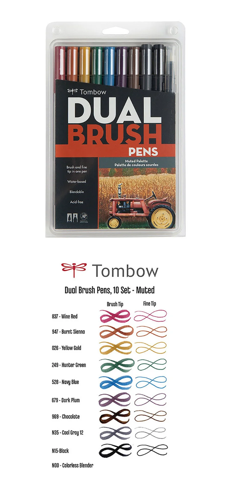 10 шт./компл. TOMBOW AB-T каллиграфическая ручка комплект с двойной головкой маркеры цвет ручки мягкая кисть для рисования выдвижения товары для рукоделия