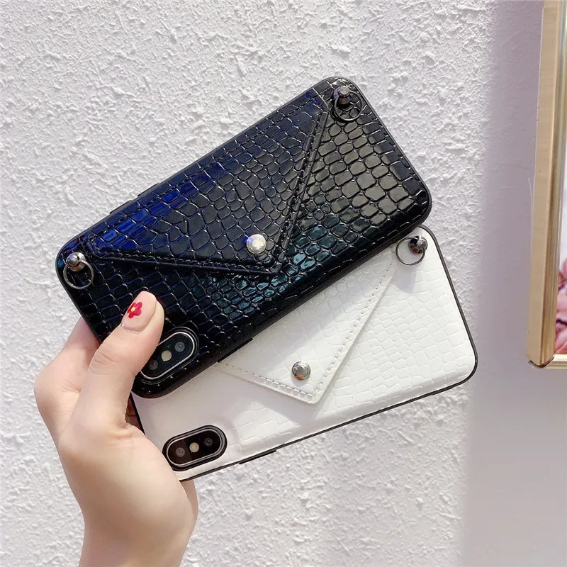 

Crossbody Phone case For iPhone XS 11 12 PRO MAX 6 7 8 Plus X XR cover Snake skin Card slot back shell With Lanyards long chain