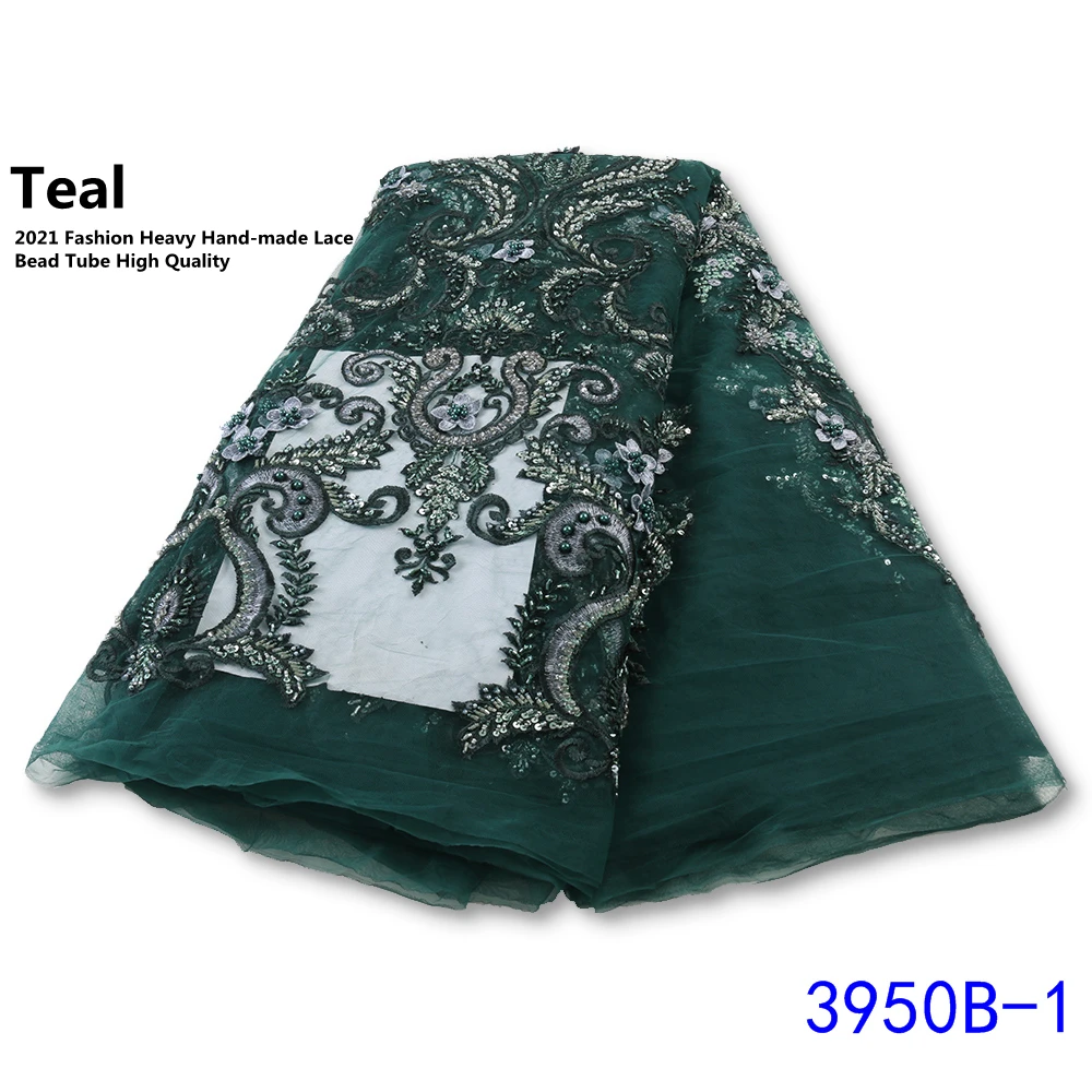 

NI.AI Grey Hand-Made Lace Fabric 2021 High Quality Embroidery African Net Lace French Tulle Fabrics For Party Dress 3950B