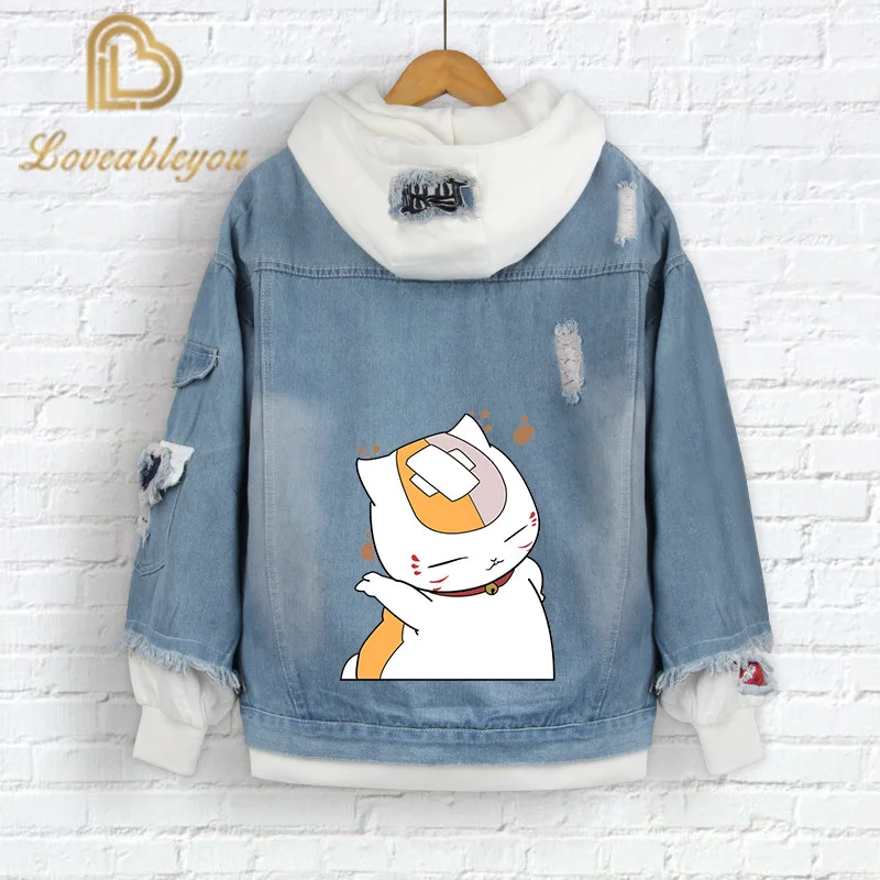 Natsume женские свитшоты милый кот аниме синяя джинсовая куртка для девочек