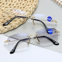 elbru frameless anti blue light bifocal reading glasses hd lens comfortable presbyopic glasses unisex 1 0 1 5 to 3 5 4 0