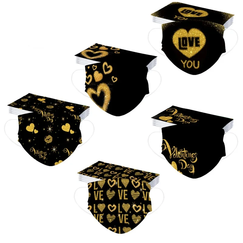 

Маска одноразовая трехслойная из нетканого материала с золотым принтом, 95%