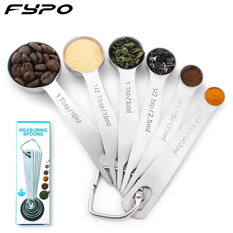Fypo 6 Pieces Set Backing Tools Stainless Steel Measuring Spoons Kitchen Scale Sugar Coffee Measure Cups Scoops | Дом и сад