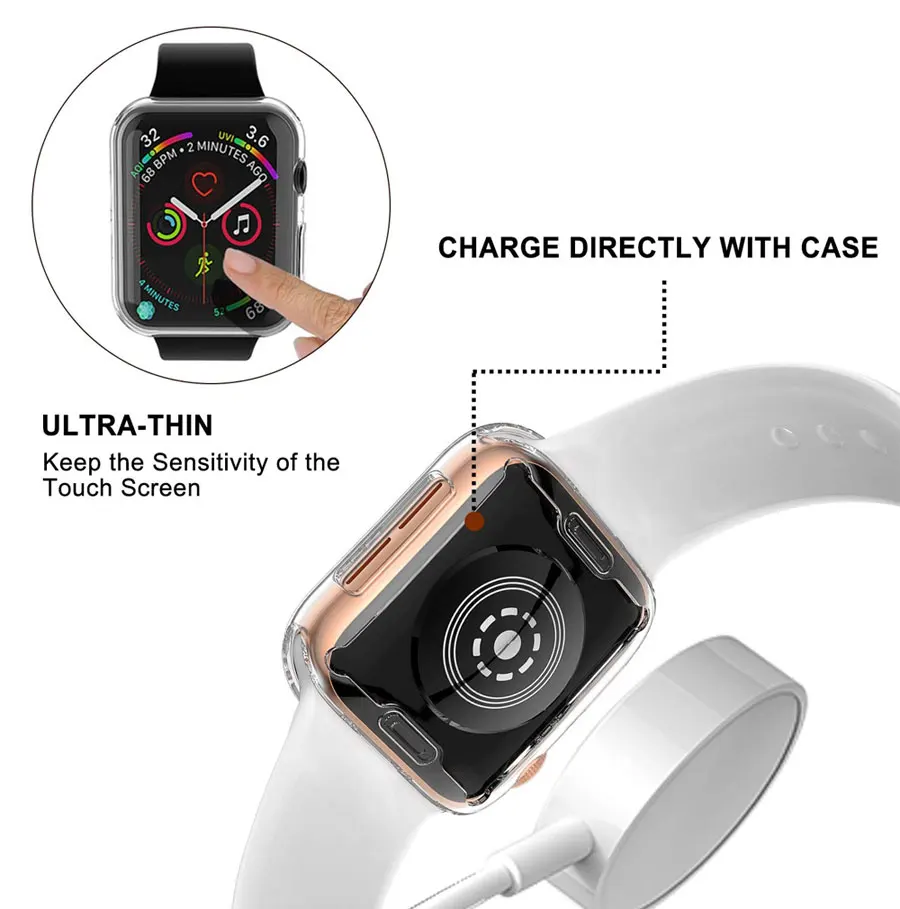 Чехол s для apple watch 4 Чехол iWatch 4 5 44 мм 40 мм 42 мм 38 мм водонепроницаемый ультратонкий защитный чехол для экрана для Ремешки для наручных часов 5 4 3 2