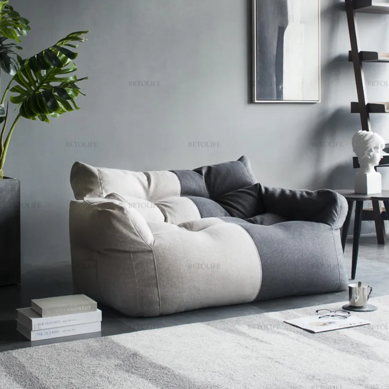 

2023 Two-seat Sofa Cover Giant Bean Bag Sofa Chair Cover No Filler Cotton Linen Lazy Sofa Couch Recliner Floor Seat Tatami