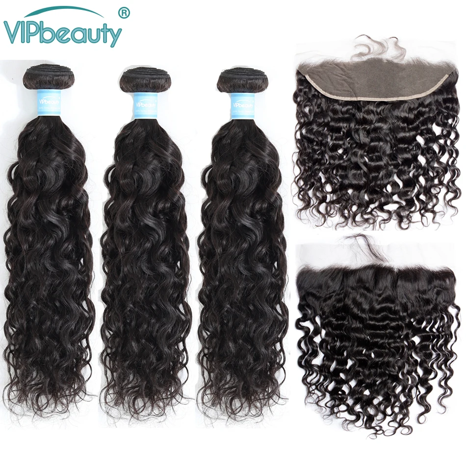 Vip beauty, бразильские волнистые волосы, 3 пряди, с фронтальной окантовкой, remy, человеческие волосы, пряди, с фронтальной кружевной окантовкой