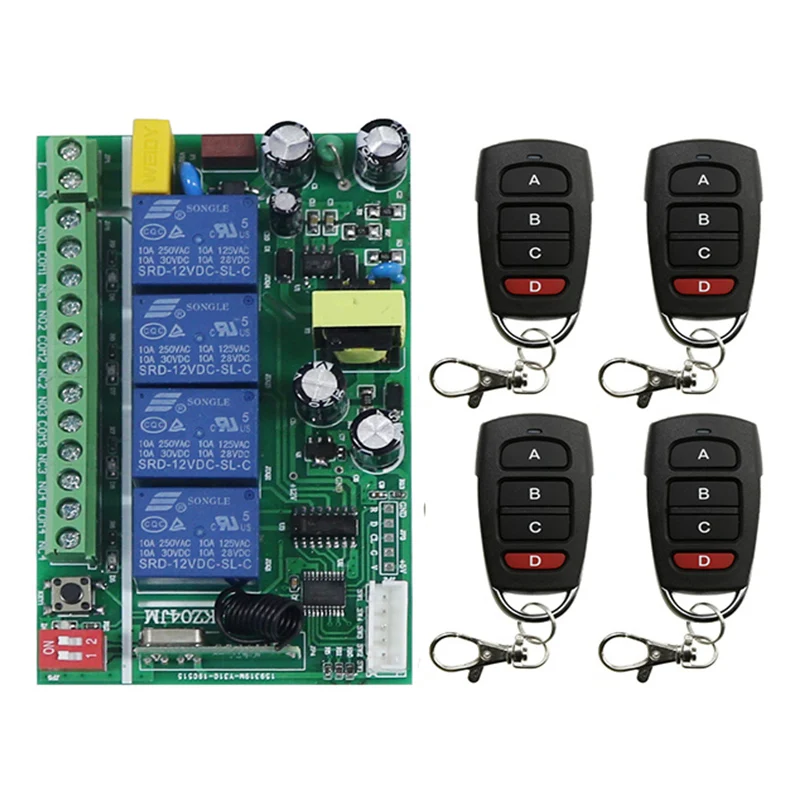

AC85V-256V 10A реле 4CH 4 CH Беспроводной РЧ пульт дистанционного управления Управление светильник переключатель 10A реле Выход радио + модуль приемни...