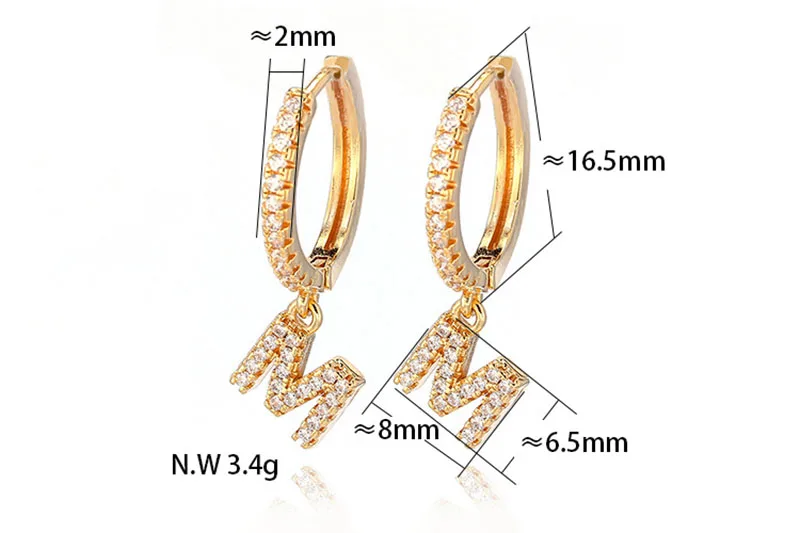 

1 Pair Fashion Cubic zircon Initial A-z Letter Earrings DIY Alphabet Drop Small Hoop Earings For Women alphabet Jewelry 2020
