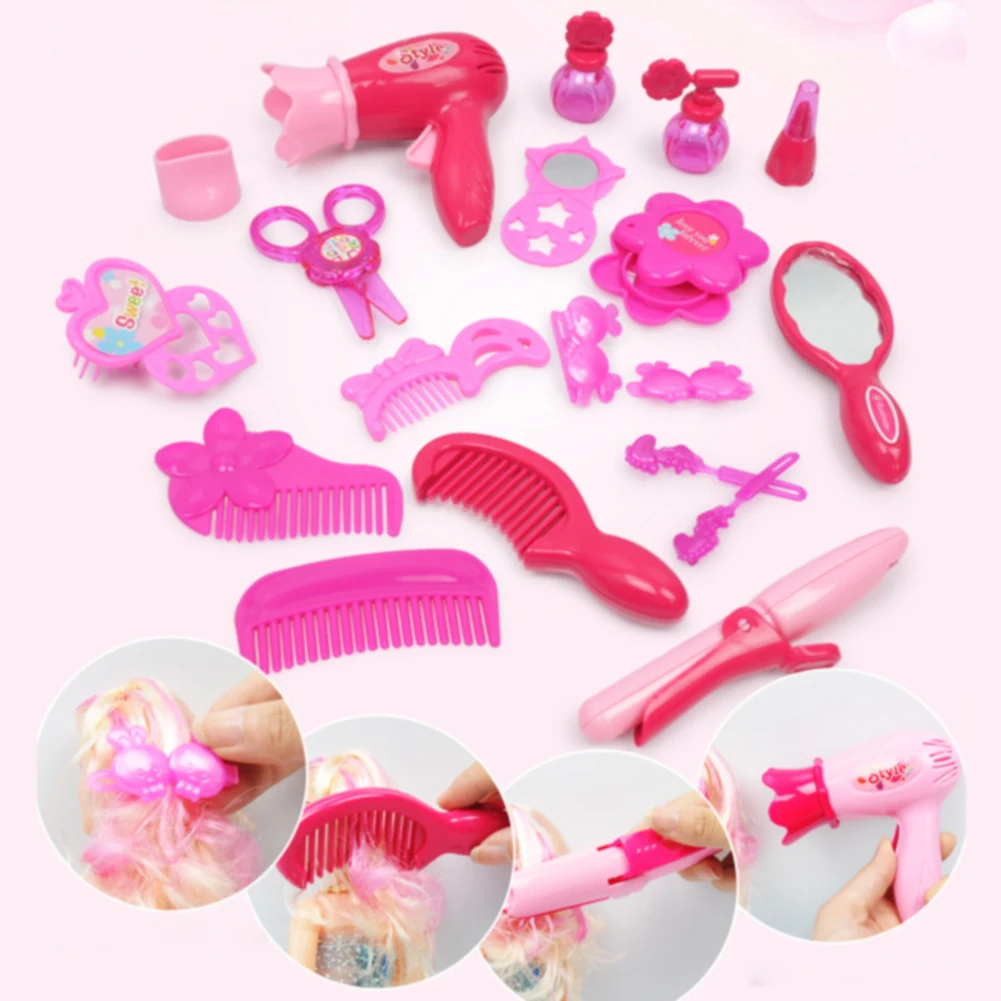 

Home Girls Children Princess Dressing Room Jewelry Hairdressing Cosmetics Kit Toys Fashion For Kids Funny Simulation Hair Dryer
