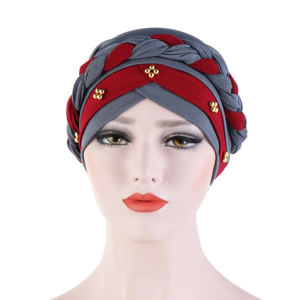 

Four Seasons 2021 NEW 9 Color Bright Silk Cloth Milk Silk Can Hide Hair Turban Hat two-Color Fight Muslim Baotou Hat