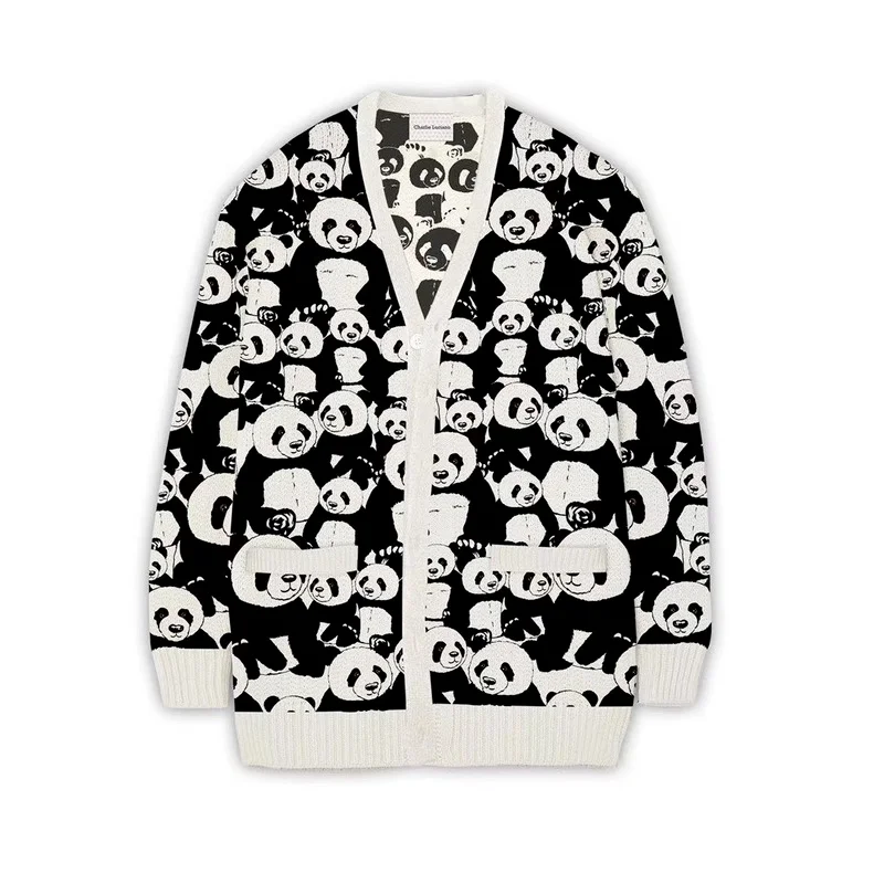 Новинка Осень-зима 2021 утолщенный вязаный кардиган с рисунком панды средней длины