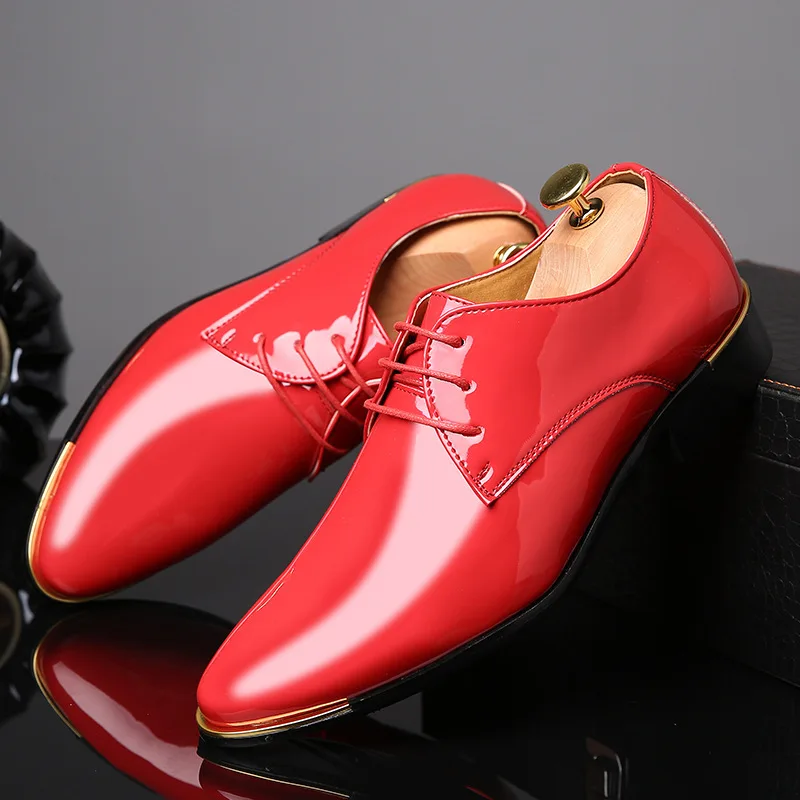 Size 48 Mens Patent Leather Shoes Man Wedding Dress for Wedding Party Blue Red Black and White Oxford Shoes Male Formal Shoes