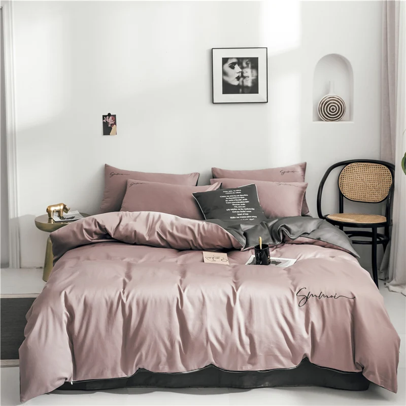 

Light Luxury Egypt Cotton two-tone design Bedding set Silky Duvet Cover Bed Sheet Pillowcases Small Cushion Twin Queen King Size