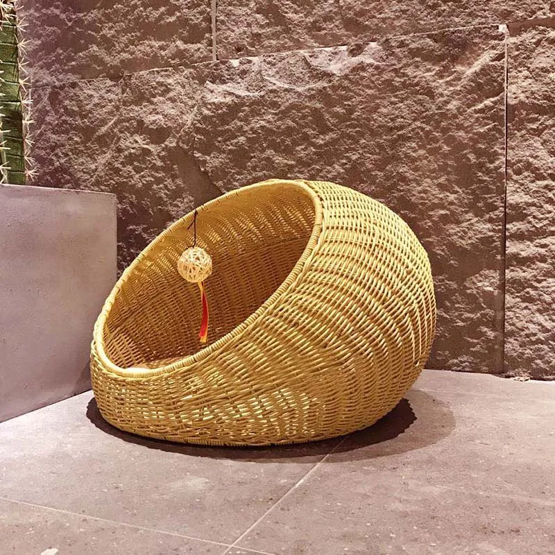 Кошачье гнездо закрытое всесезонное теплое из цельного дерева тканая кровать