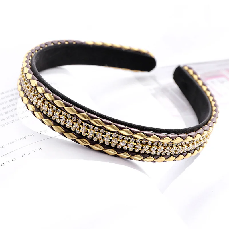 

Vintage Leather Braided Rhinestone Hairband Headband Hair Accessories
