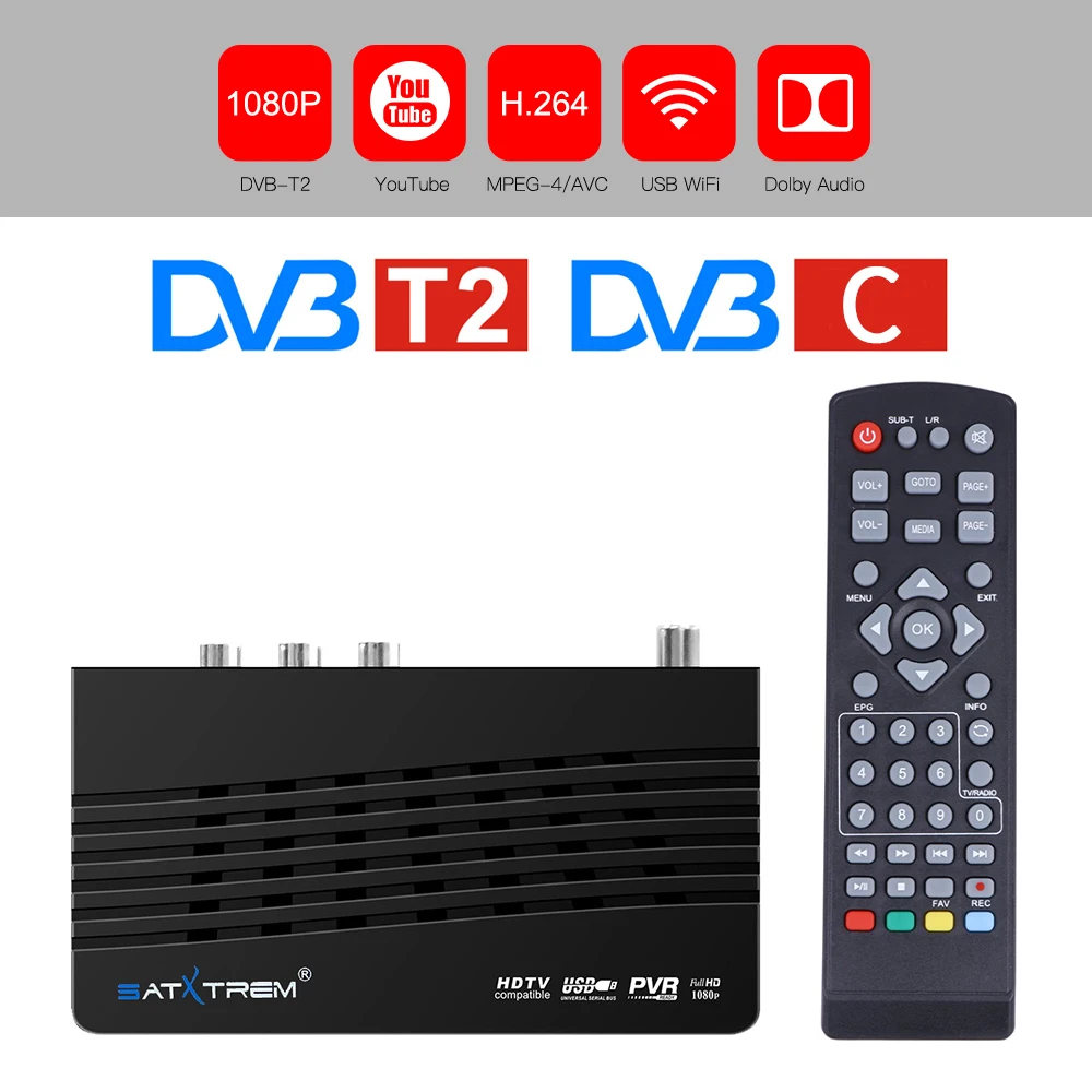DVB T2/DVB T цифровой ТВ тюнер TDT tv Receptor приемник HD T2 H.264 AC3 Youtube PVR C Wifi FTA приставка