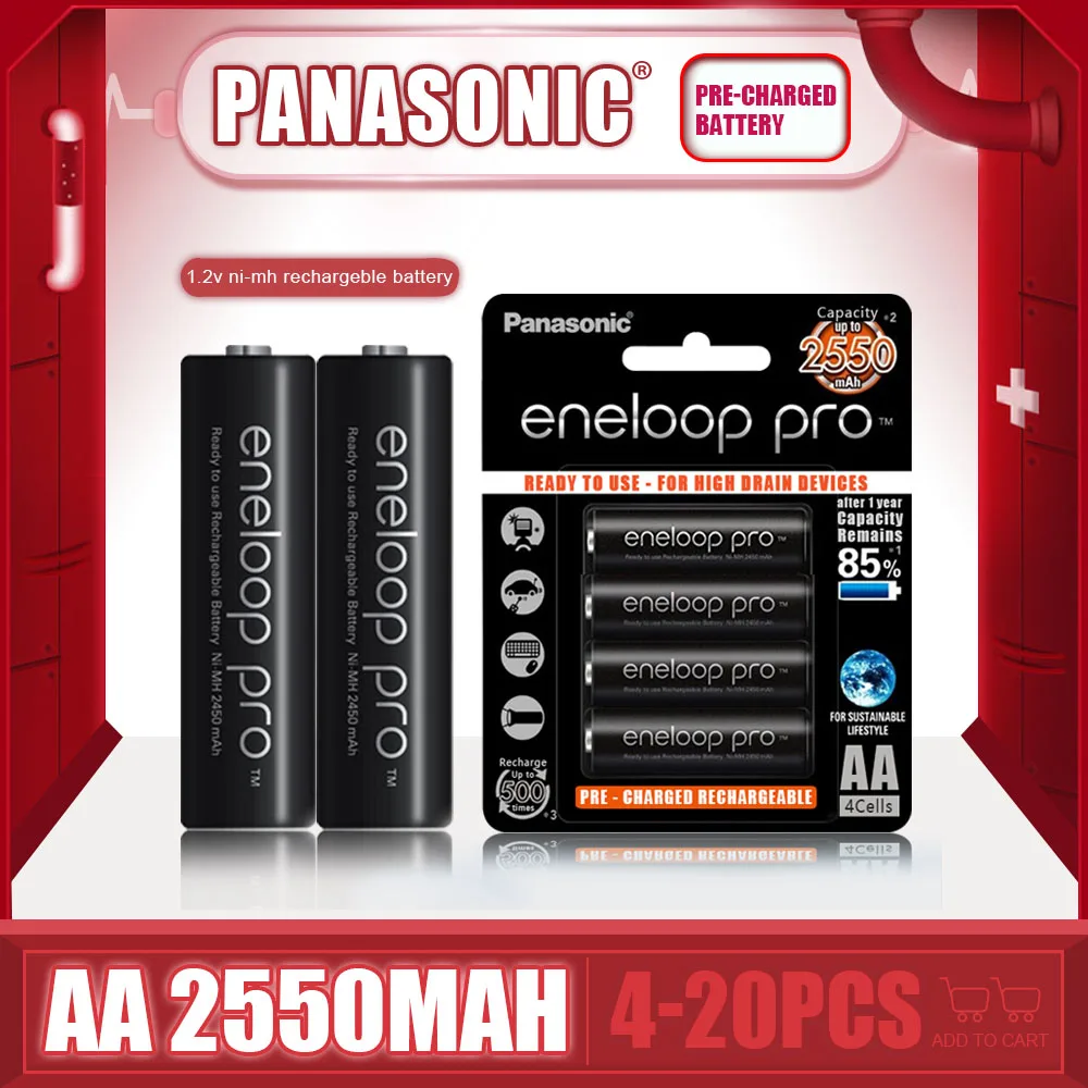 

Brand New Panasonic Eneloop 2550mAh AA 1.2V NI-MH Rechargeable Batteries For Electric Toys Flashlight Camera Pre-Charged Battery