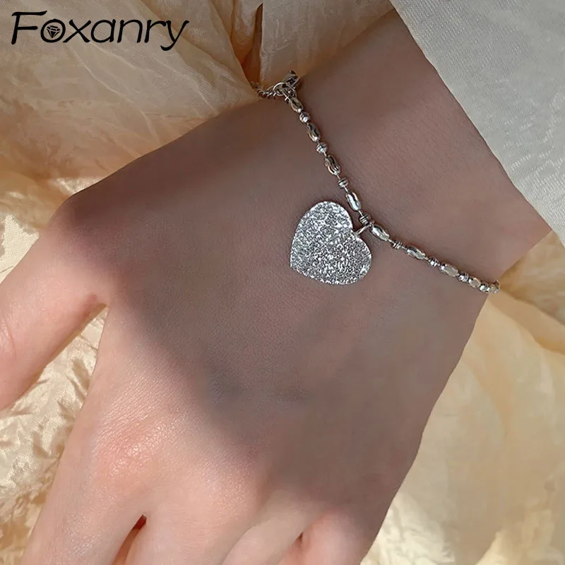 

GOLDRIA 925 Sterling Silver String Of Beads Bracelets For Women Trendy Elegant Sweet Irregular Texture LOVE Heart Party Jewelry