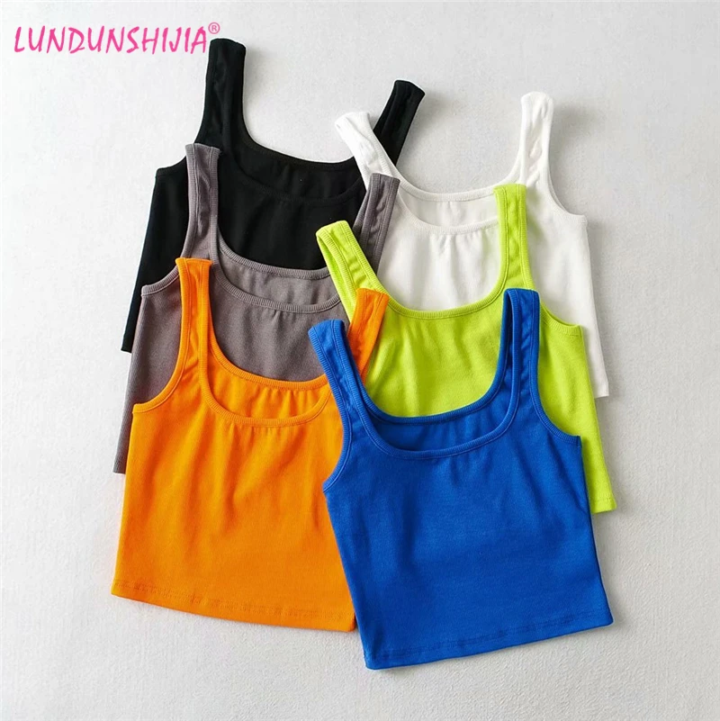 Топ LUNDUNSHIJIA женский хлопковый в рубчик Модный облегающий без рукавов