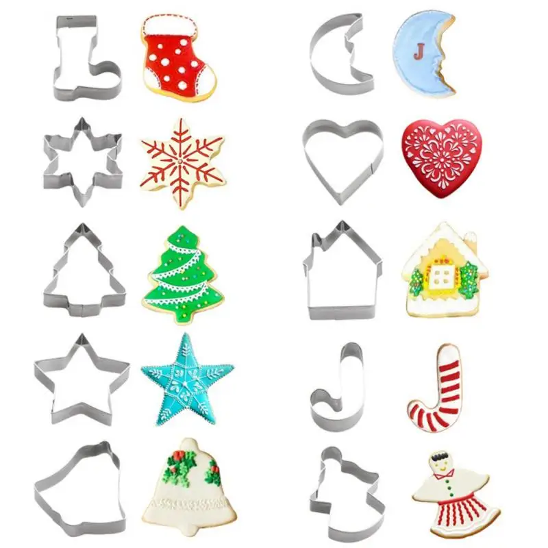 

10Pcs Biscuit Moulds Christmas Cookie Pastry Cake Decoration Fondant Baking Moulds Stainless Steel Cookie Cutter Mold Kitchen