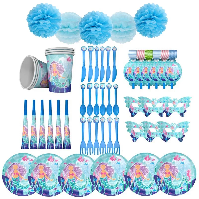 Одноразовая посуда для вечеринки русалок девочек день рождения украшения