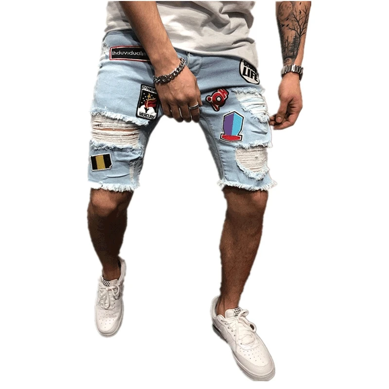 

Men's jeans shorts summer hole men's wear pants slim Capris jeans