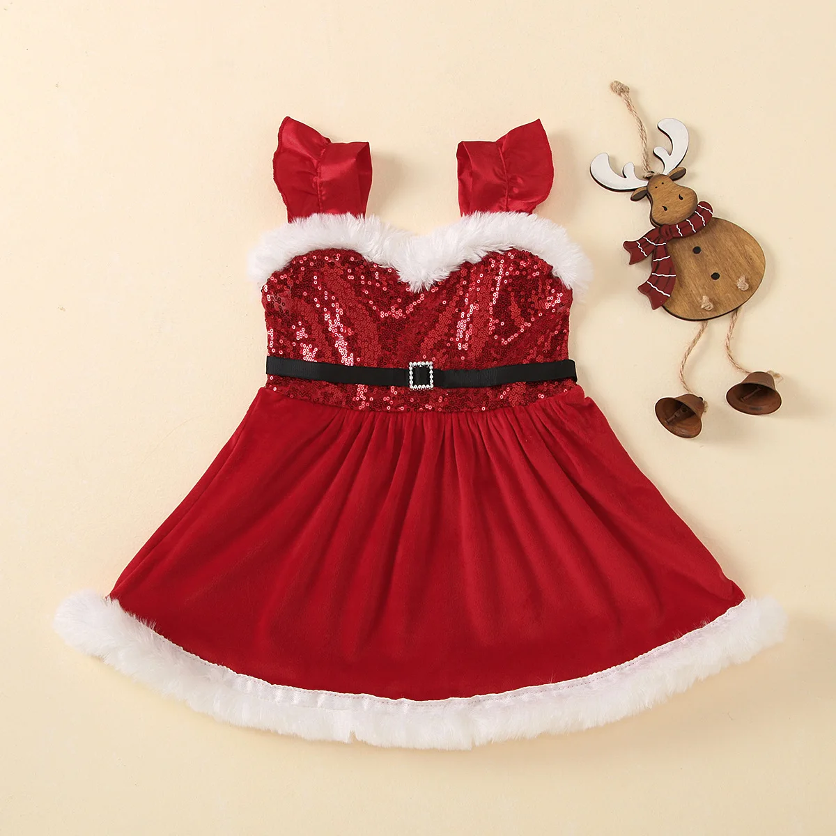 

Pleated Sequined Christmas Dress Baby Girls Clothes Toddler Kids Xmas Princess Dresses Child Sleeveless Cosplay Costume Clothing
