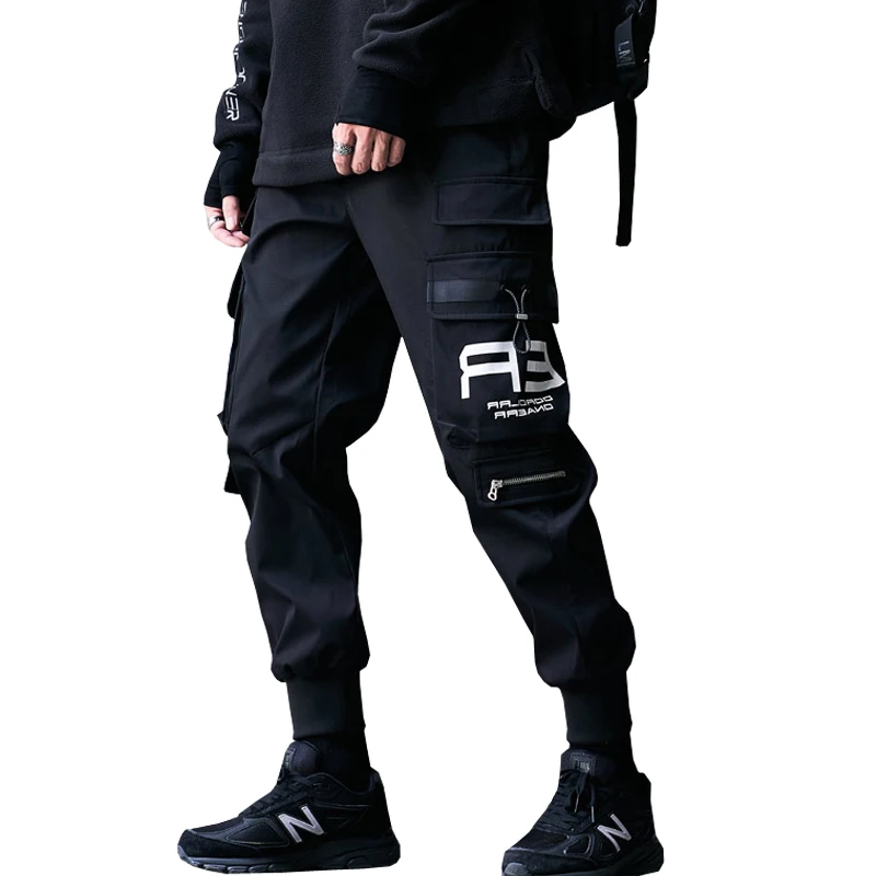 

Ribbons Men Streetwear Pants Military Pantalon Tatical Hip Hop Casual Trousers Side Pockets Harem Pants Overalls