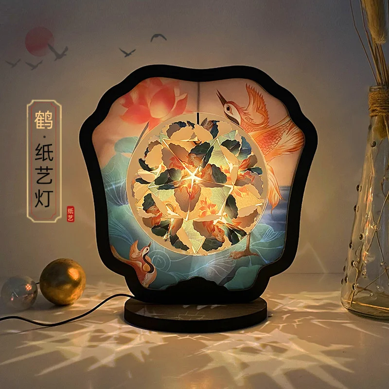 

DIY Paper Chinese Lantern Lamp With Light LED Glowing Flower Light Mid Autumn New Year Creative Festival Gift Room Decoration