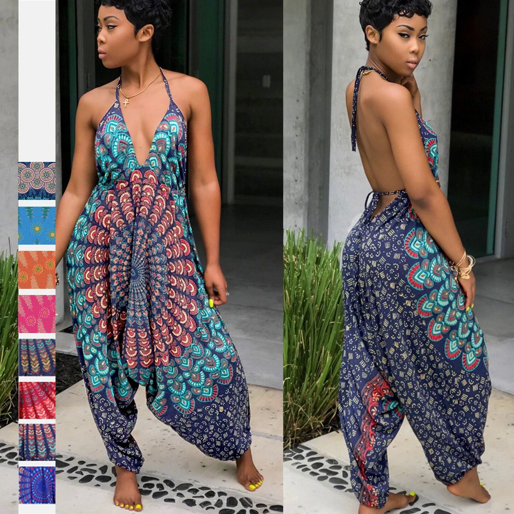 Женский сексуальный комбинезон в африканском стиле винтажный летний