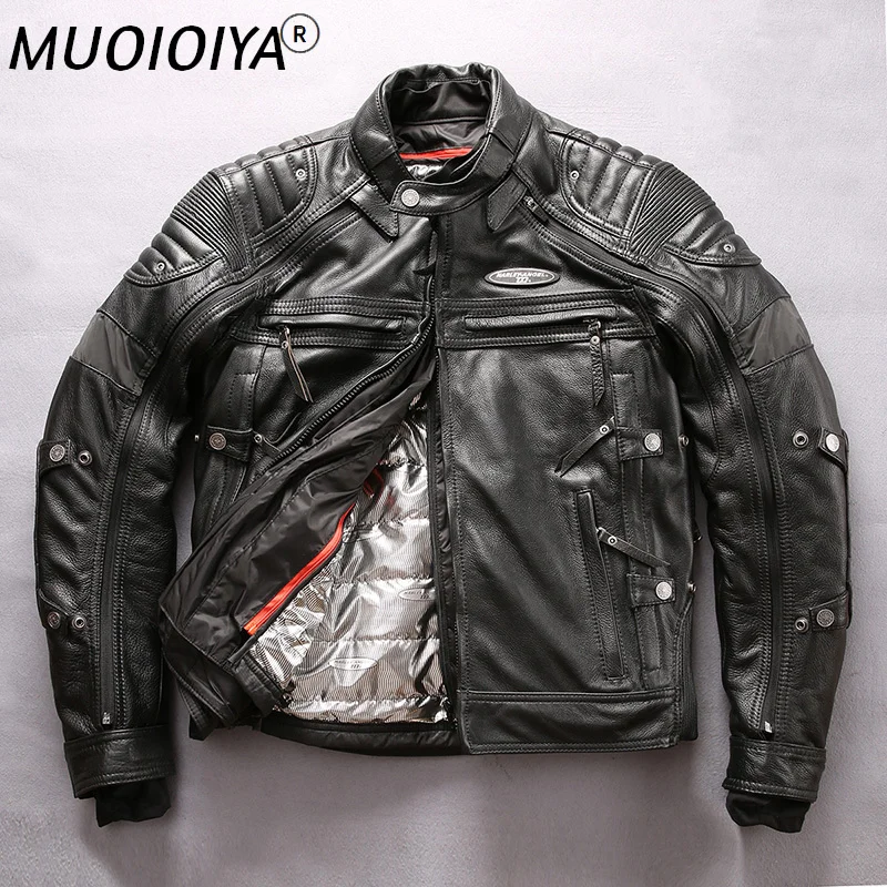 

Заводская Новинка 2021, Мужская черная мотоциклетная кожаная куртка, модные супер толстые байкерские куртки из воловьей кожи с 4 съемными под...