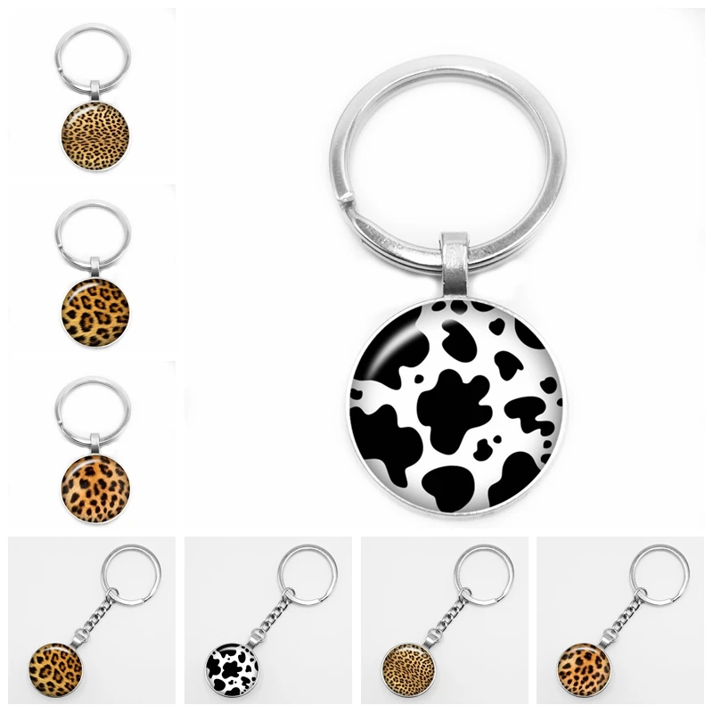Кольцо для ключей Воловья кожа Леопардовый узор дикое стекло выпуклое мужчин и