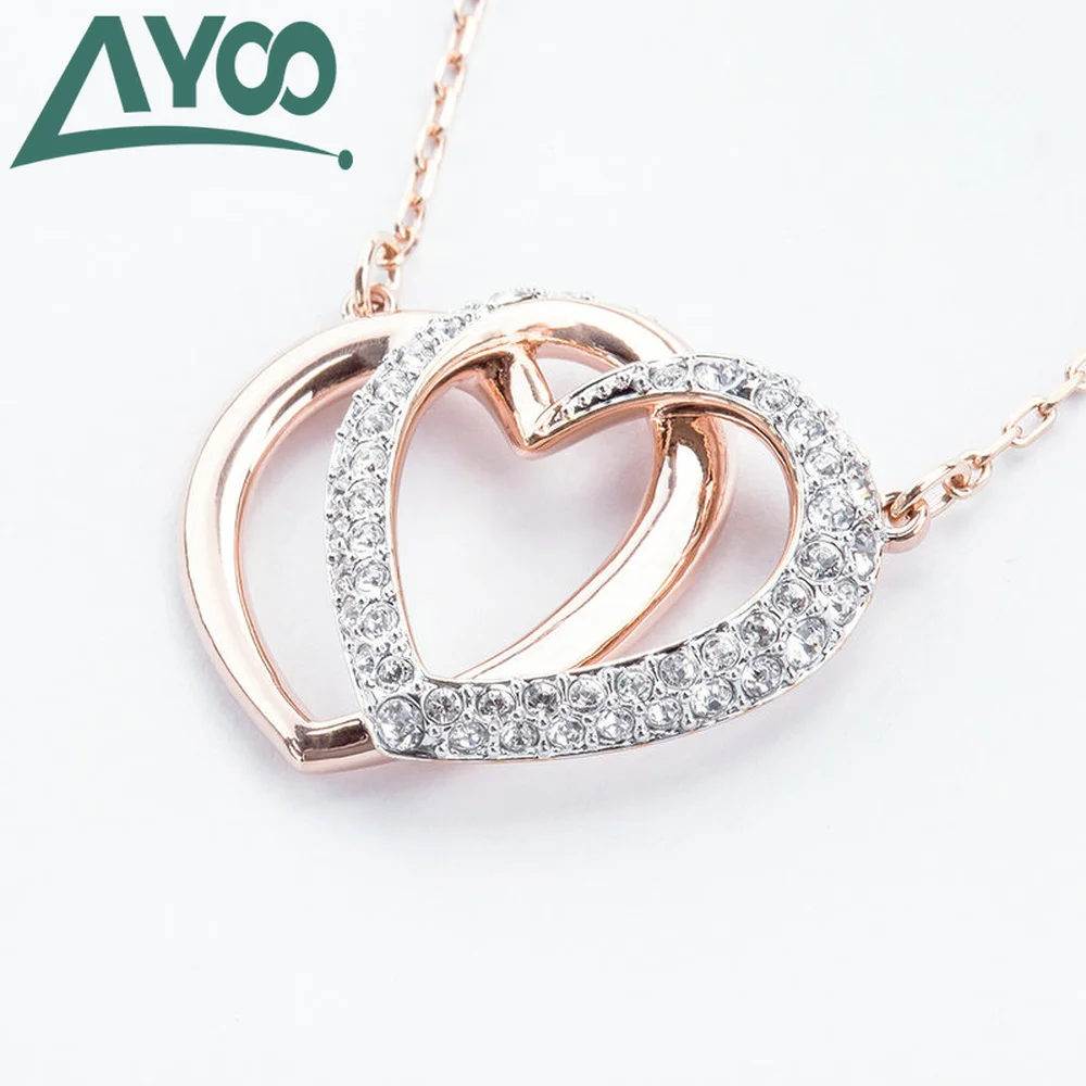 

High Quality SWA Love Necklace Shape Logo Double Heart Elegant Ladies Necklace