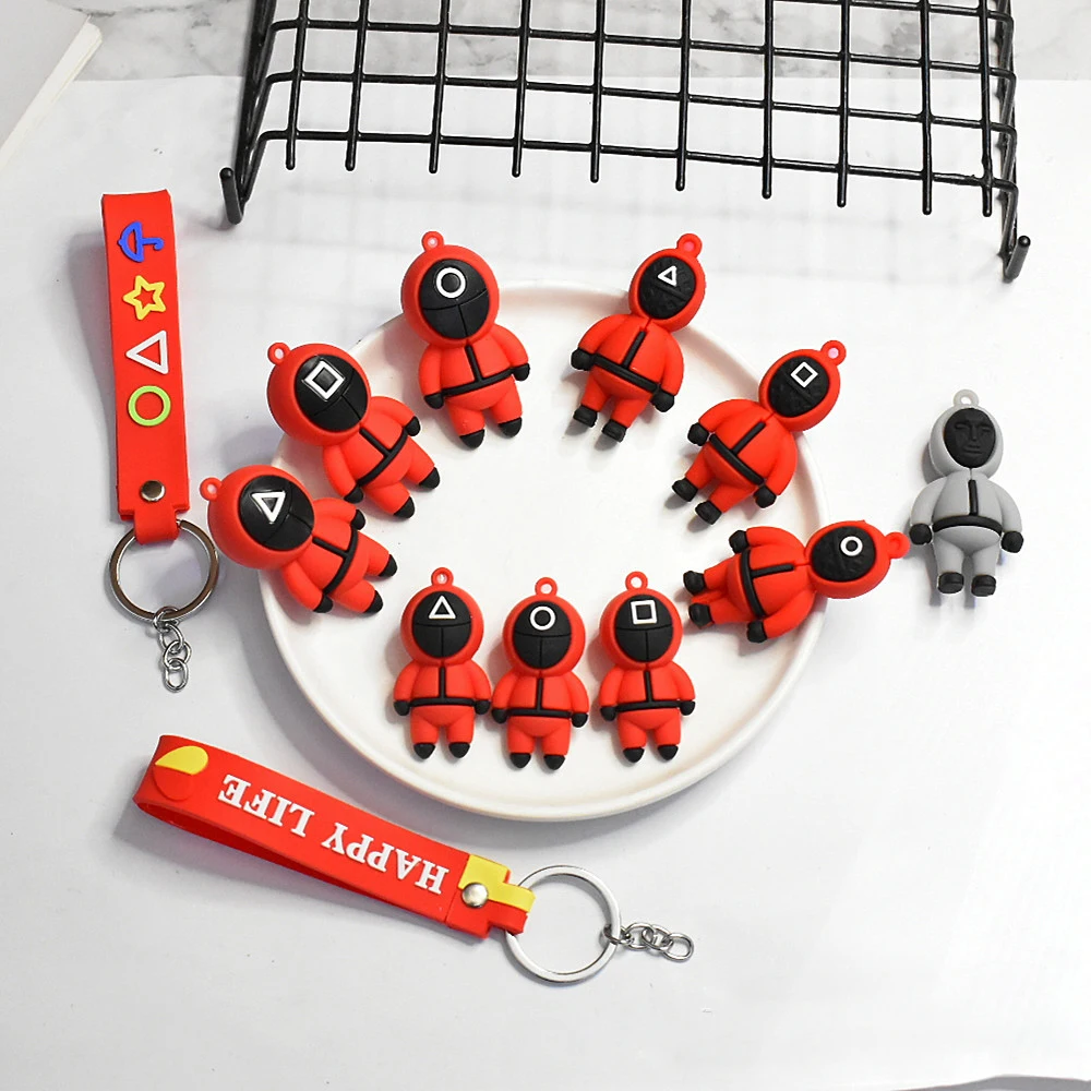 

2 шт. новые корейские игры кальмар из ПВХ мягкая резина 3D кукла подвески в масках Подвески Сделай Сам изготовление брелок Крафт ювелирные из...