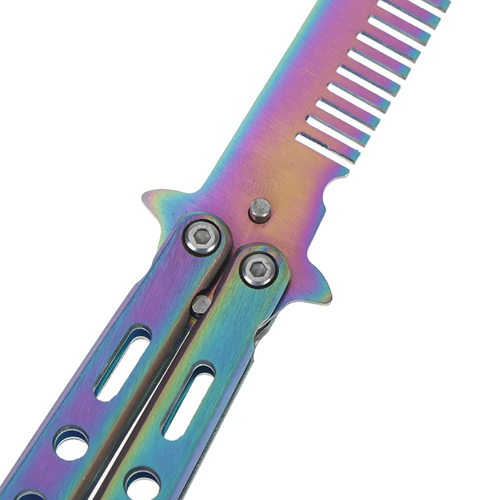 

HOT 1pc Foldable Comb Stainless Steel Practice Training Butterfly Knife Comb Beard & Moustache Brushes Hairdressing Dropshipping