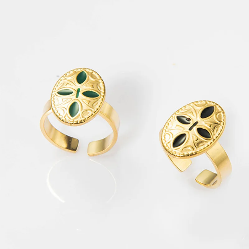 

Vintage Gold Open Finger Rings Jewelry For Women Adjustable Stainless Steel Statement Oval Wide Rings Party Gift Wholesale