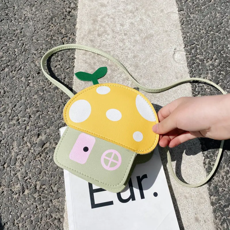 PU Leather Cute Children Mini Shoulder Crossbody Bags Kawaii Boys Kids Small Wallet Lovely Baby Girls Mushroom House Coin Purse