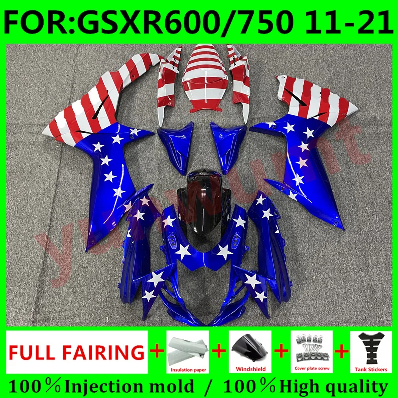 

Motorcycle Fairing + tank cover for Suzuki GSXR600 GSXR 600 750 11 12 13 14 15 16 GSX-R750 2011 - 2021 K11 Fairings blue white