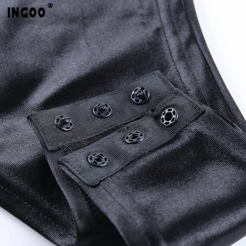 

INGOO Turtleneck Long Sleeve Summer Women Bodysuit Puff Sleeve Fashion Body Top Spring Zipper Black Sexy Bodycon Bodysuits
